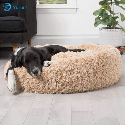 Flauschiges Hundebett rund, Beige 120x120x20cm