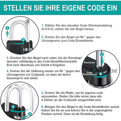 ZHEGE Zahlenschloss Vorhängeschloss 66mm Schwarz 2 Stücke