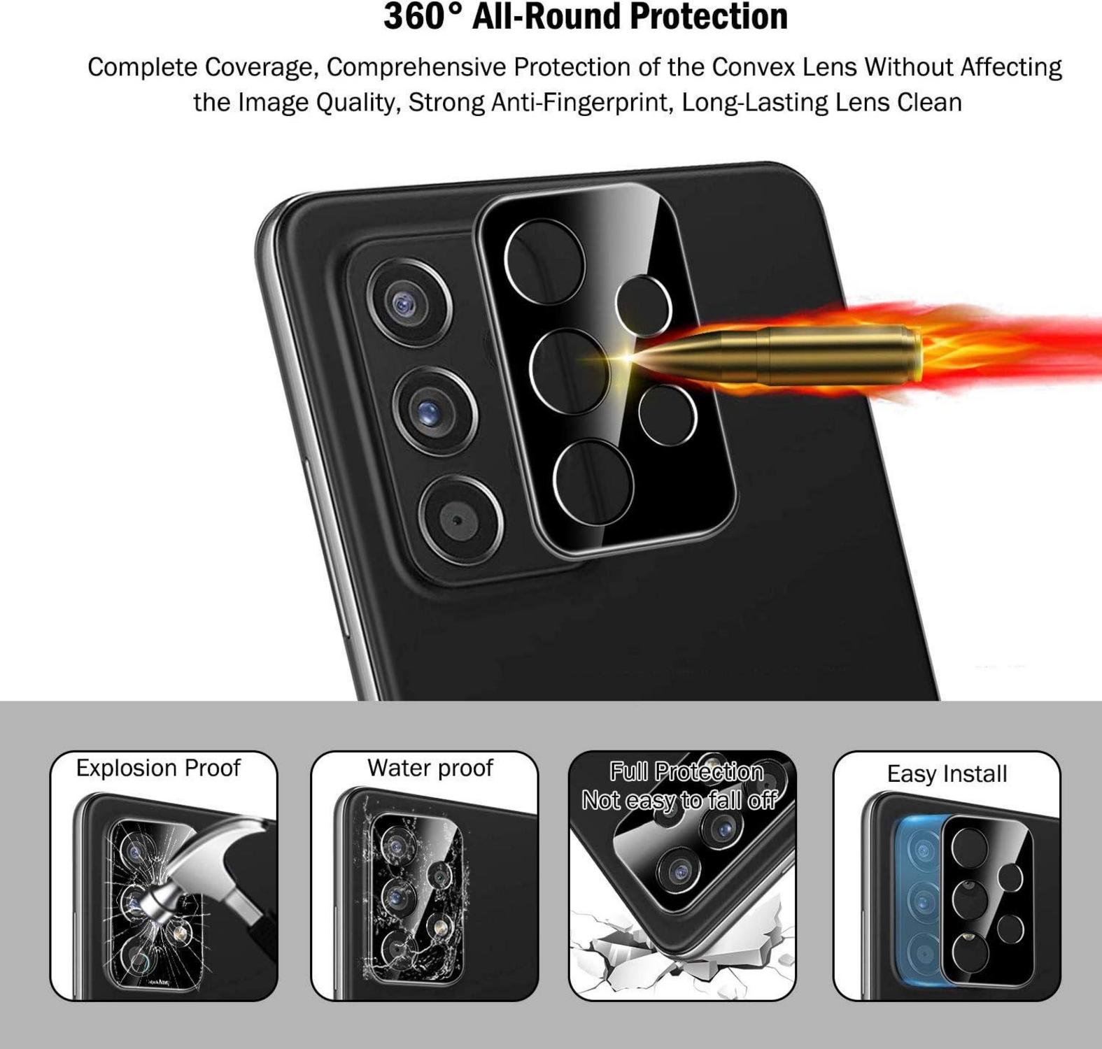 Panzer Schutz Glas Samsung Galaxy A52 4G 5G A52S 5G, 3 Stück Kamera Panzerfolie