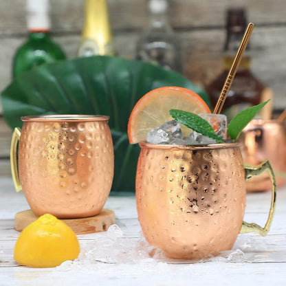 Moscow Mule Kupferbecher Set, 2 Stück, 530 ml, gehämmert, Cocktails, Wasser, Getränke