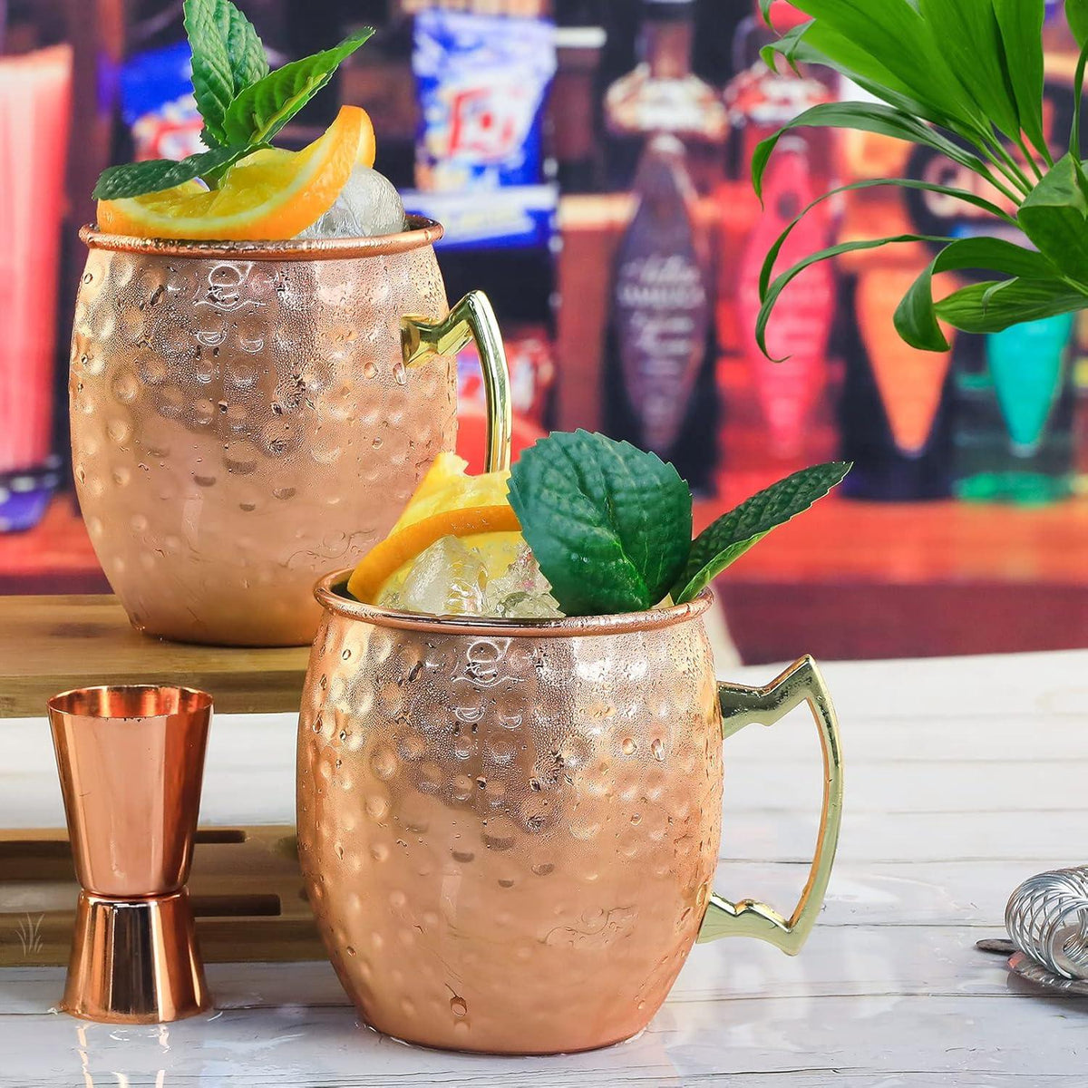 Moscow Mule Kupferbecher Set 2x 530ml gehämmerte Tassen 7tlg