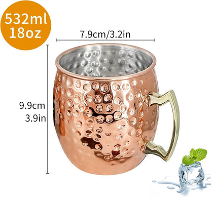 Moscow Mule Kupferbecher Set 2x 530ml Edelstahl gehämmert