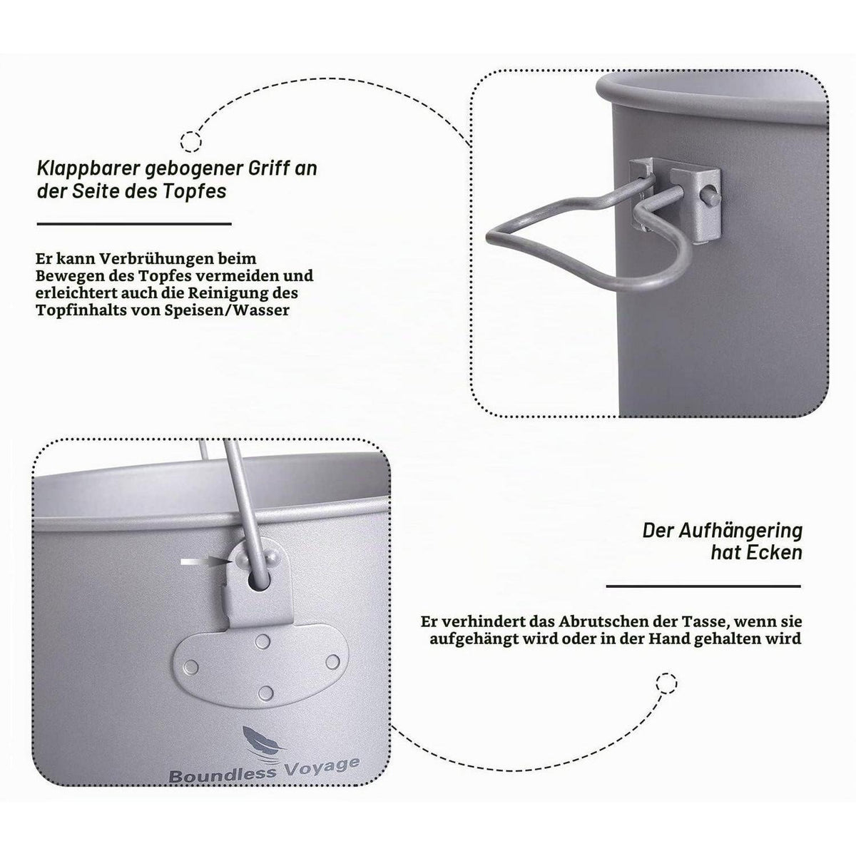 Titantopf Camping 750ml - 1300ml mit Deckel & Griff