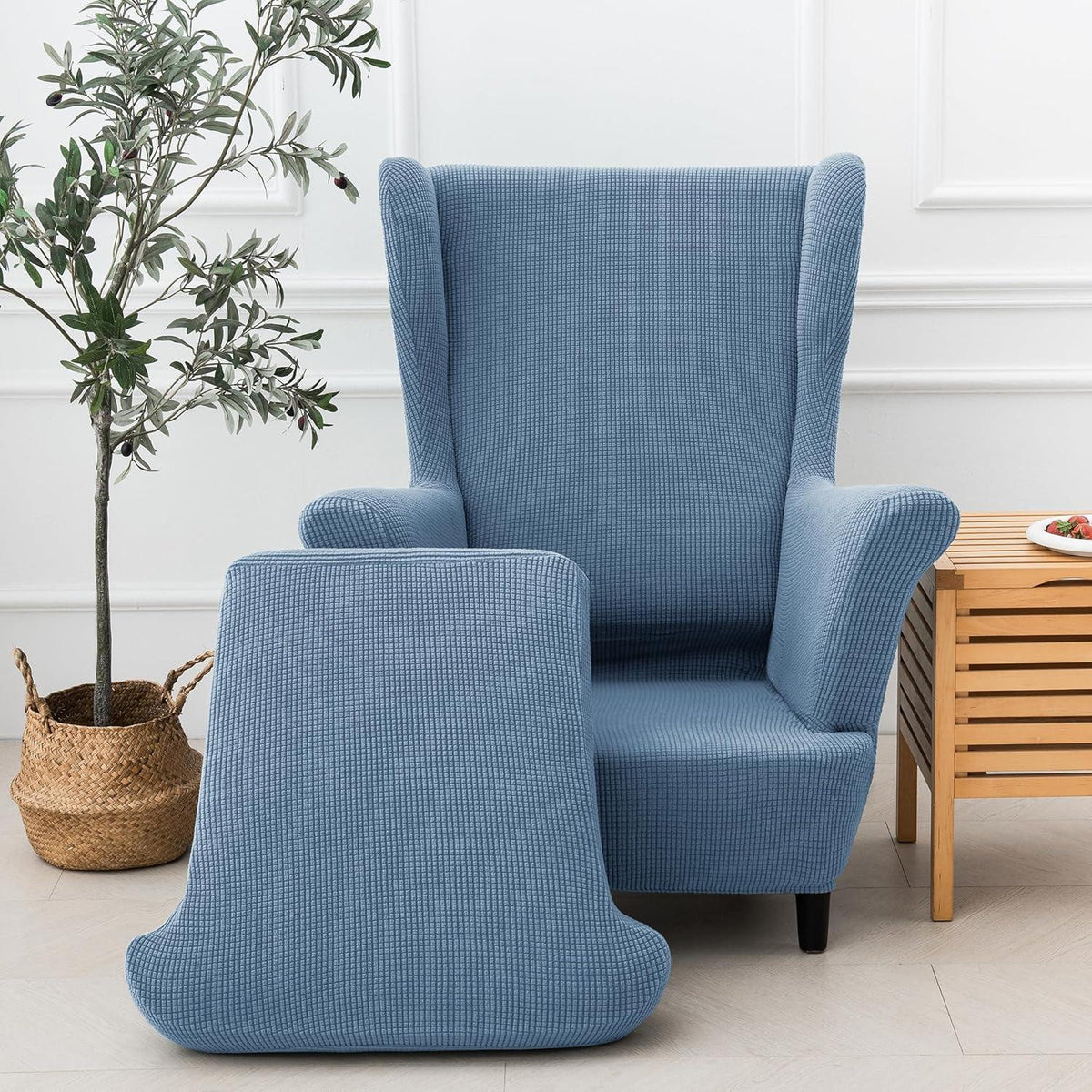 Ohrensesselüberzug 2-teilig Jacquard Denimblau