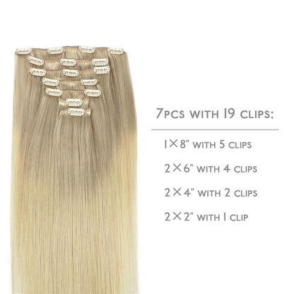 Echthaar Clip-Ins Aschblond bis Platinblond 50cm