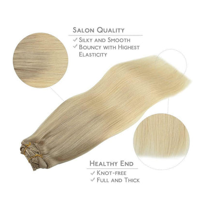 Echthaar Clip-Ins Aschblond bis Platinblond 50cm