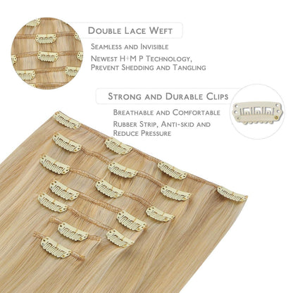 Echthaar Clip-Ins Hellblond Highlights 40cm
