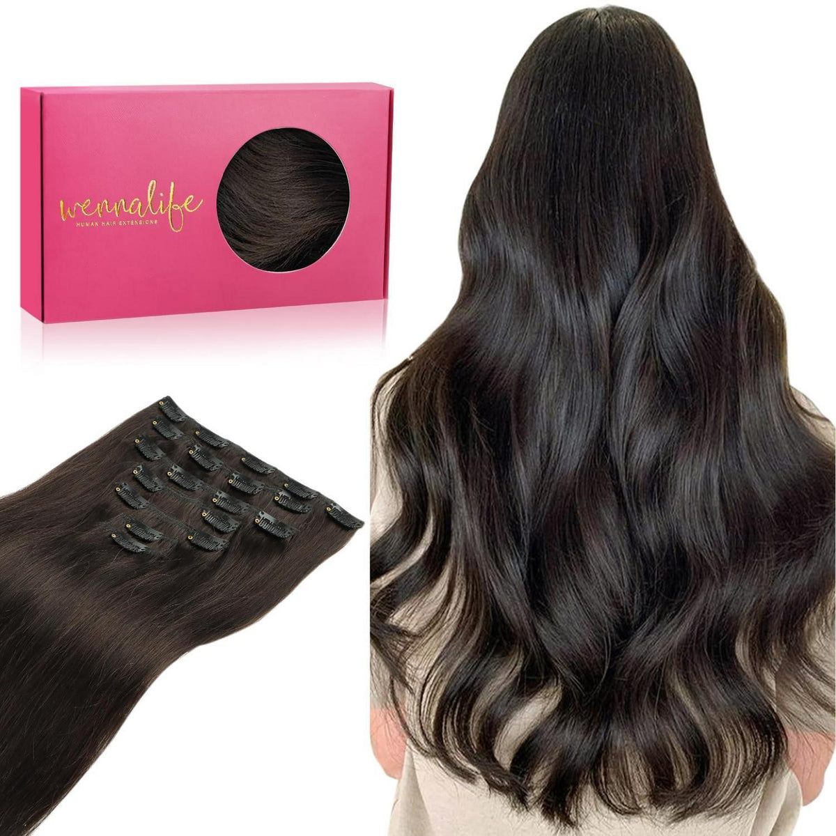 Echthaar Clip-Ins Dunkelbraun 60cm 120g