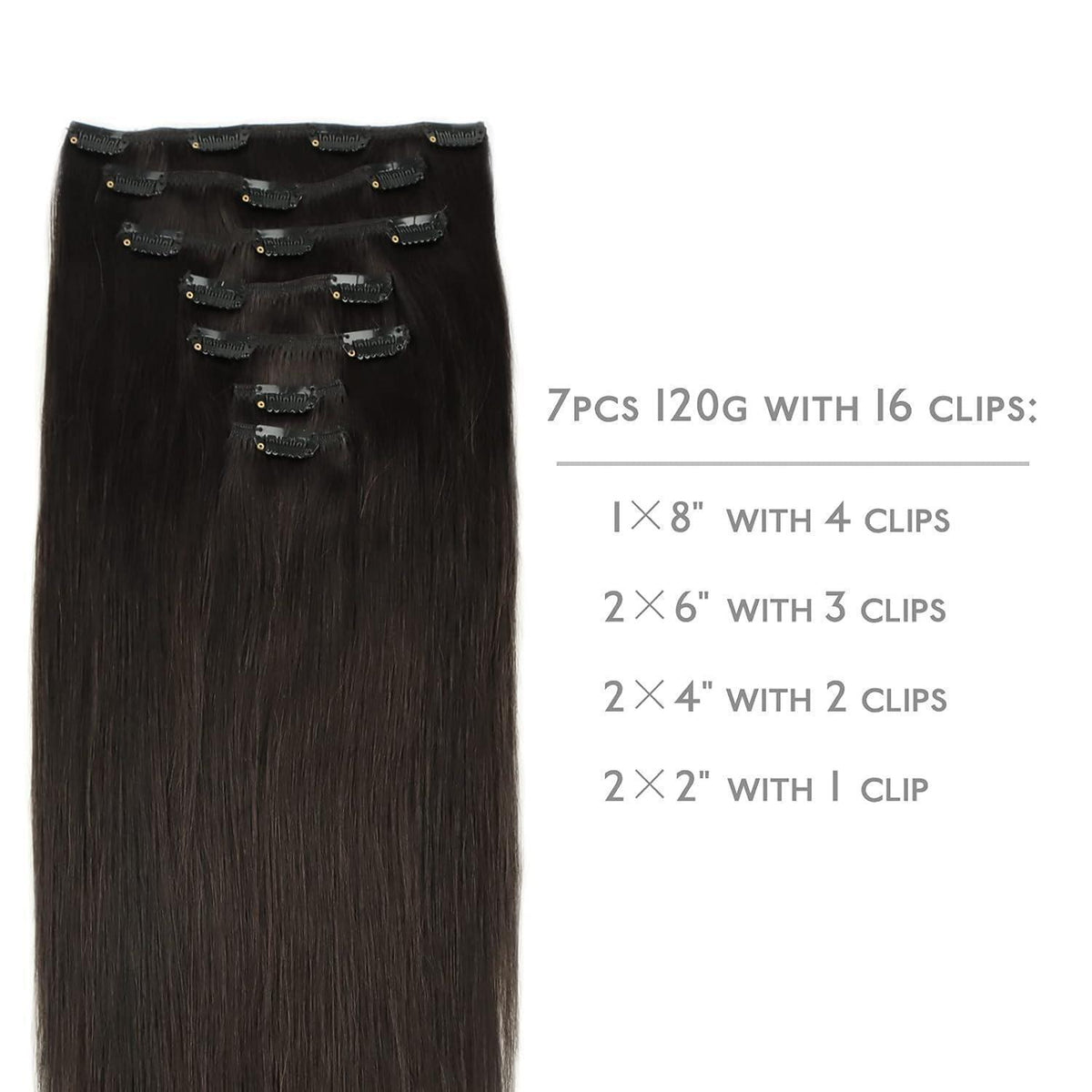 Echthaar Clip-Ins Dunkelbraun 35cm (120g)