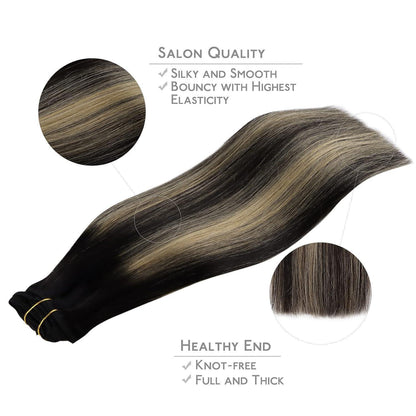 Clip in Echthaarverlängerung Balayage Schwarz-Blond 35cm