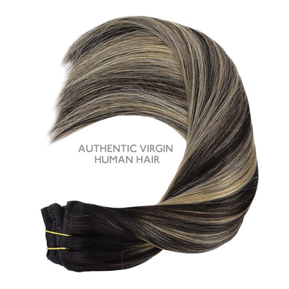 Clip in Echthaarverlängerung Balayage Schwarz-Blond 35cm