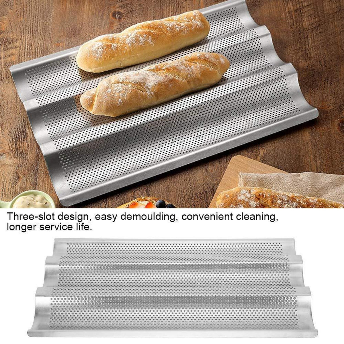 Baguette Backform Edelstahl 3-Rillen für Französisch Brot