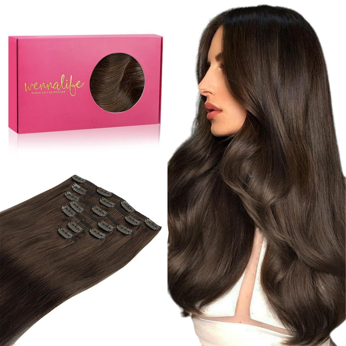 Echthaar Clip-Ins Schokoladenbraun 35cm 120g