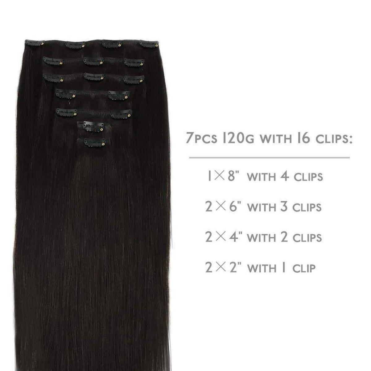 Echthaar Clip-Ins Schwarz 50cm (20 Zoll) 120g