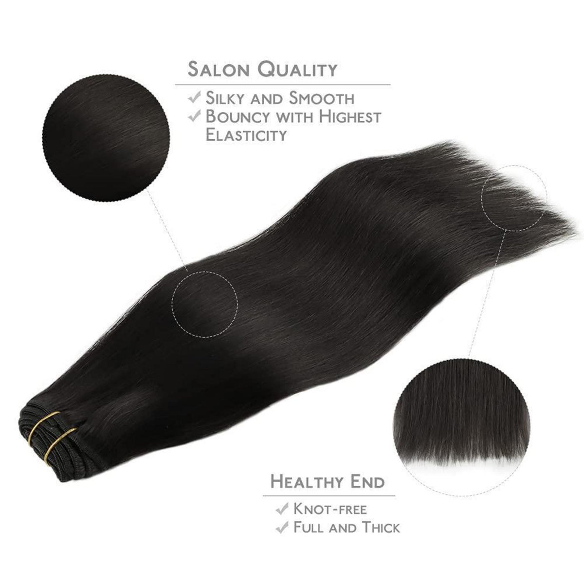 Echthaar Clip-Ins Schwarz 50cm (20 Zoll) 120g