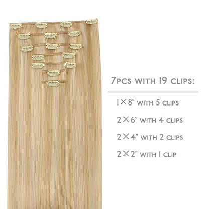 Echthaar Clip-Ins Hellblond Highlights 50cm