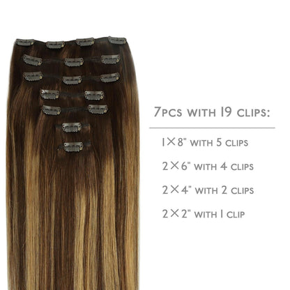Clip in Echthaarverlängerung Balayage Schoko-Karamell