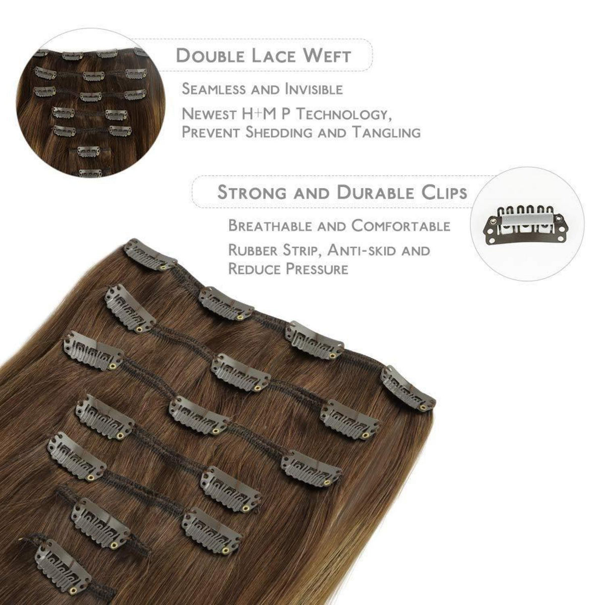 Clip in Echthaarverlängerung Balayage Schoko-Karamell