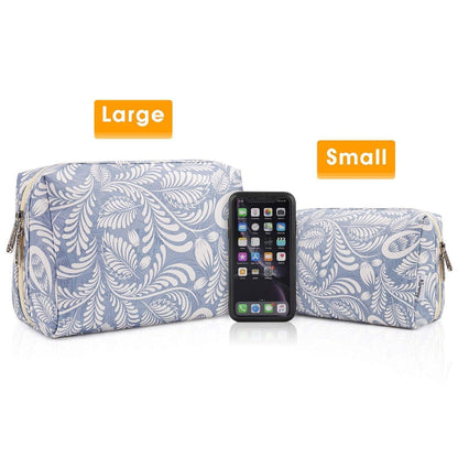 Kosmetiktasche Groß Blaues Blatt | Praktische Multifunktionale Make-up Tasche