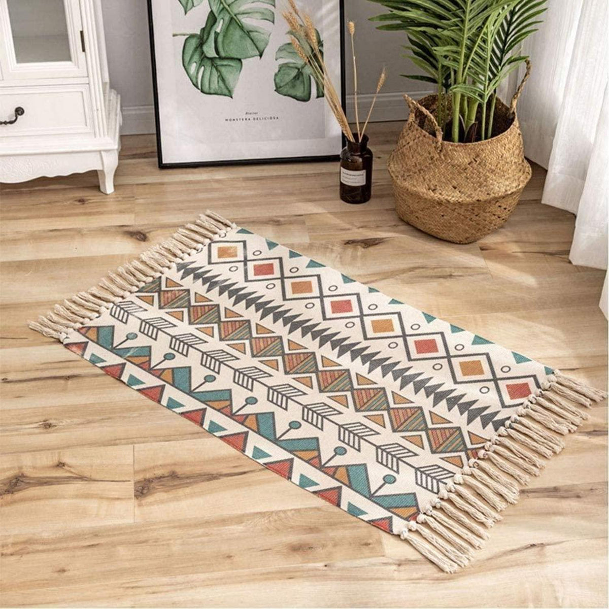 Bunter Teppich mit Quasten | 60x90 cm, Boho-Stil