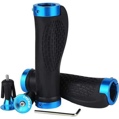 Ergonomische Fahrradgriffe mit Aluminiumkappen – Blau