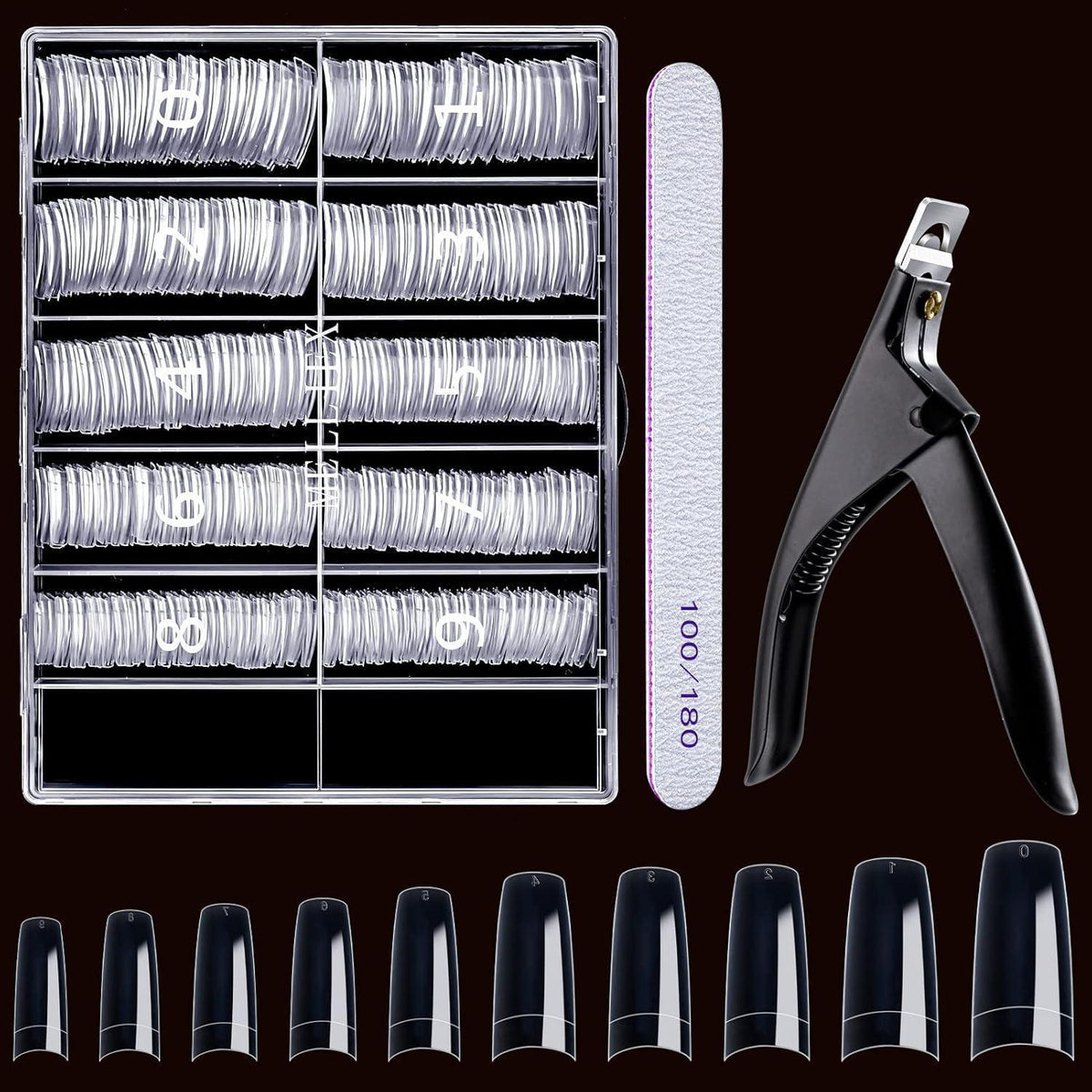 500er Set Falsche Nägel Transparent mit Nagelknipser & Feile