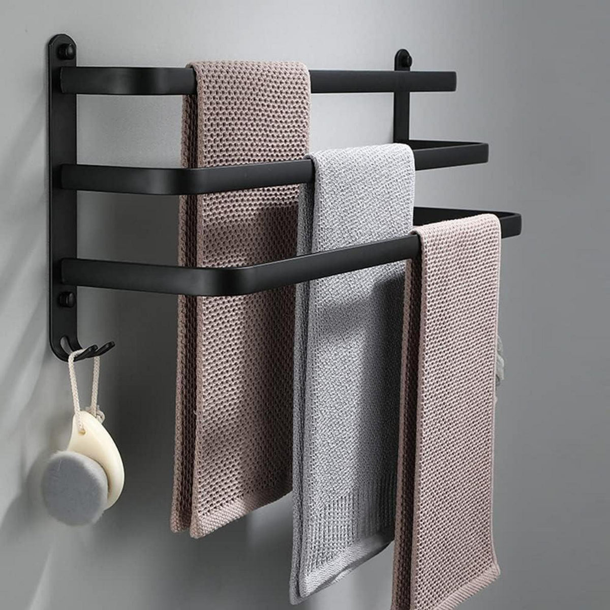 Aluminium Handtuchhalter 3-Stöckig Schwarz 30cm