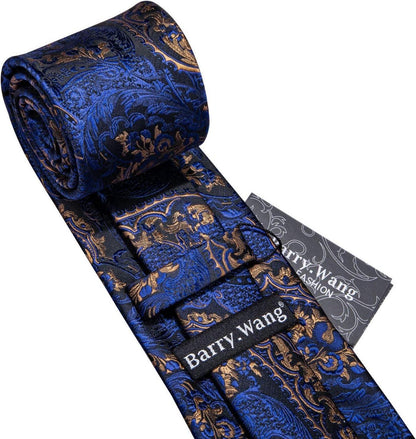 Barry.Wang Herren Seiden-Paisley-Krawatten Taschentuch Manschettenknopf 3er Set
