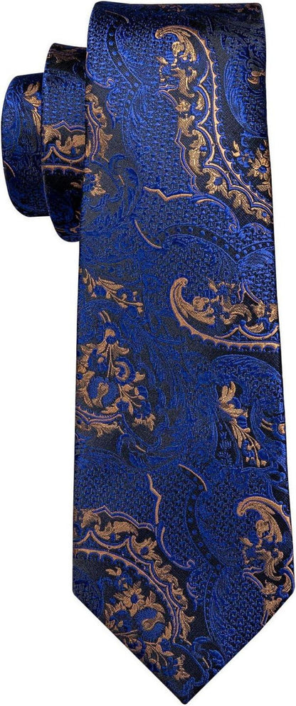 Barry.Wang Herren Seiden-Paisley-Krawatten Taschentuch Manschettenknopf 3er Set
