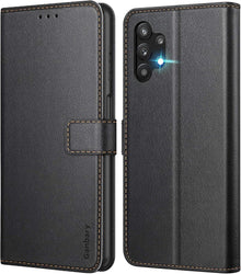 Samsung Galaxy A32 5G Handyhülle Schwarz Premium Leder mit Kartenfach