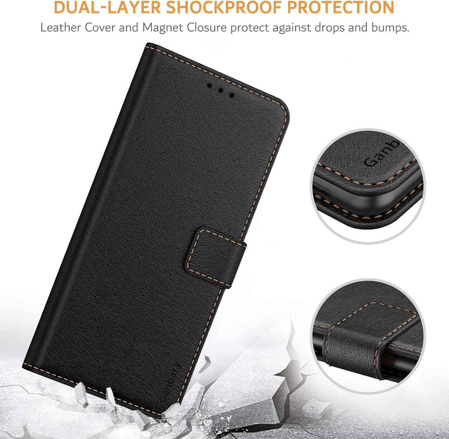 Xiaomi Redmi 9T Handyhülle Leder Flipcase Schwarz mit Kartenschlitzen