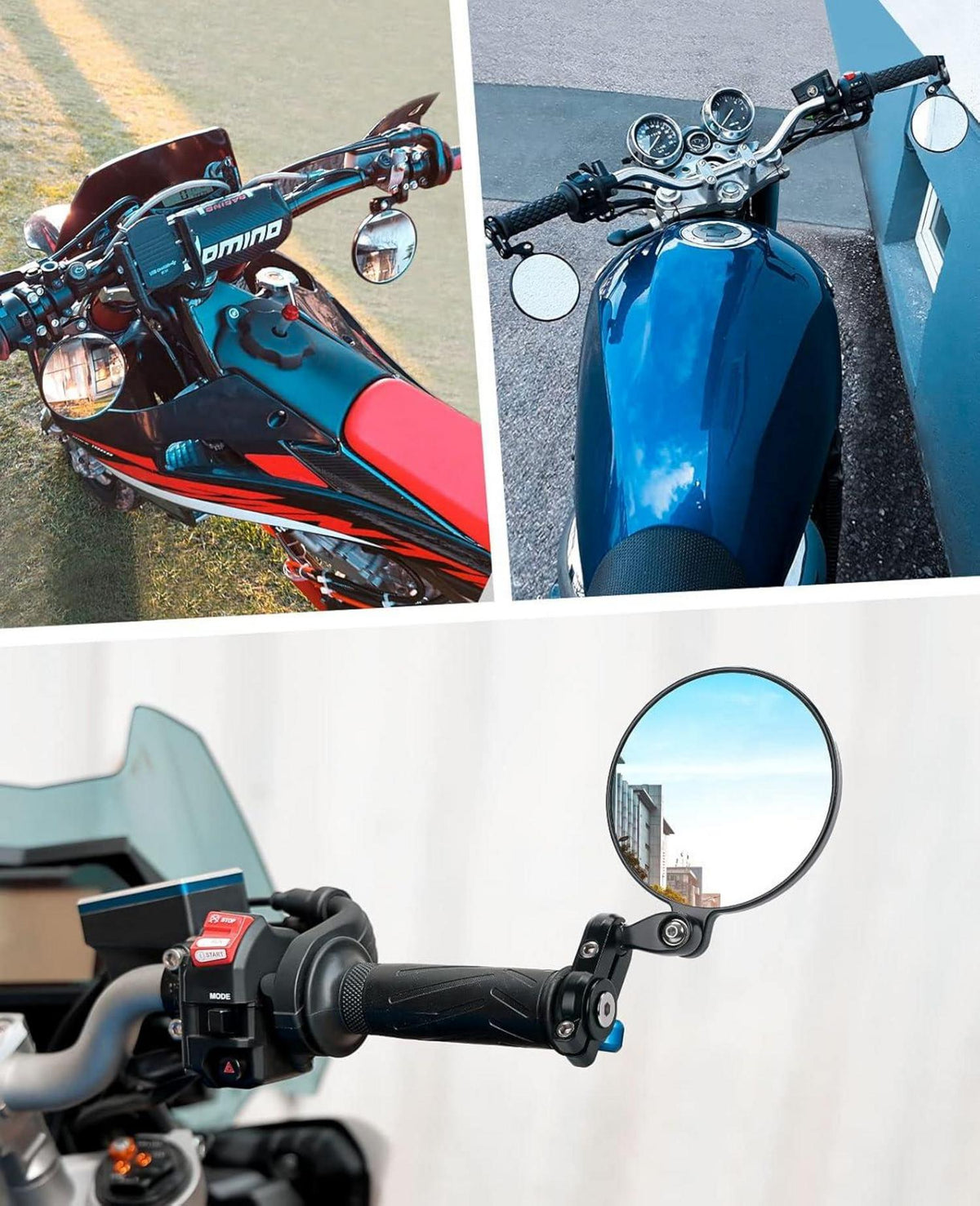 Motorradspiegel CNC E24 Geprüft 360° Drehbar Lenkerendenspiegel ATV Roller