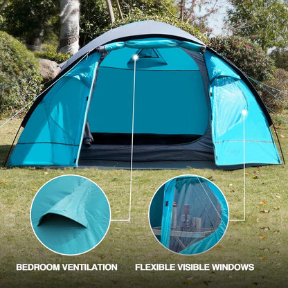 PORTAL Zelt 4 Personen wasserdicht 4000mm mit Vorzelt Blau