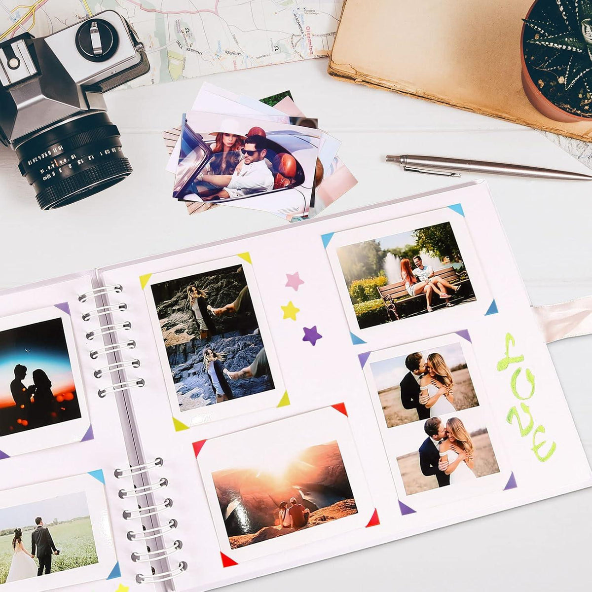 DIY Fotoalbum zum Selbstgestalten 28,5x21 cm 80 Seiten Seidenband Album für 160 Fotos