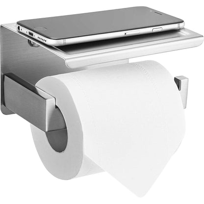 Toilettenpapierhalter mit Ablage, selbstklebend, Edelstahl gebürstet