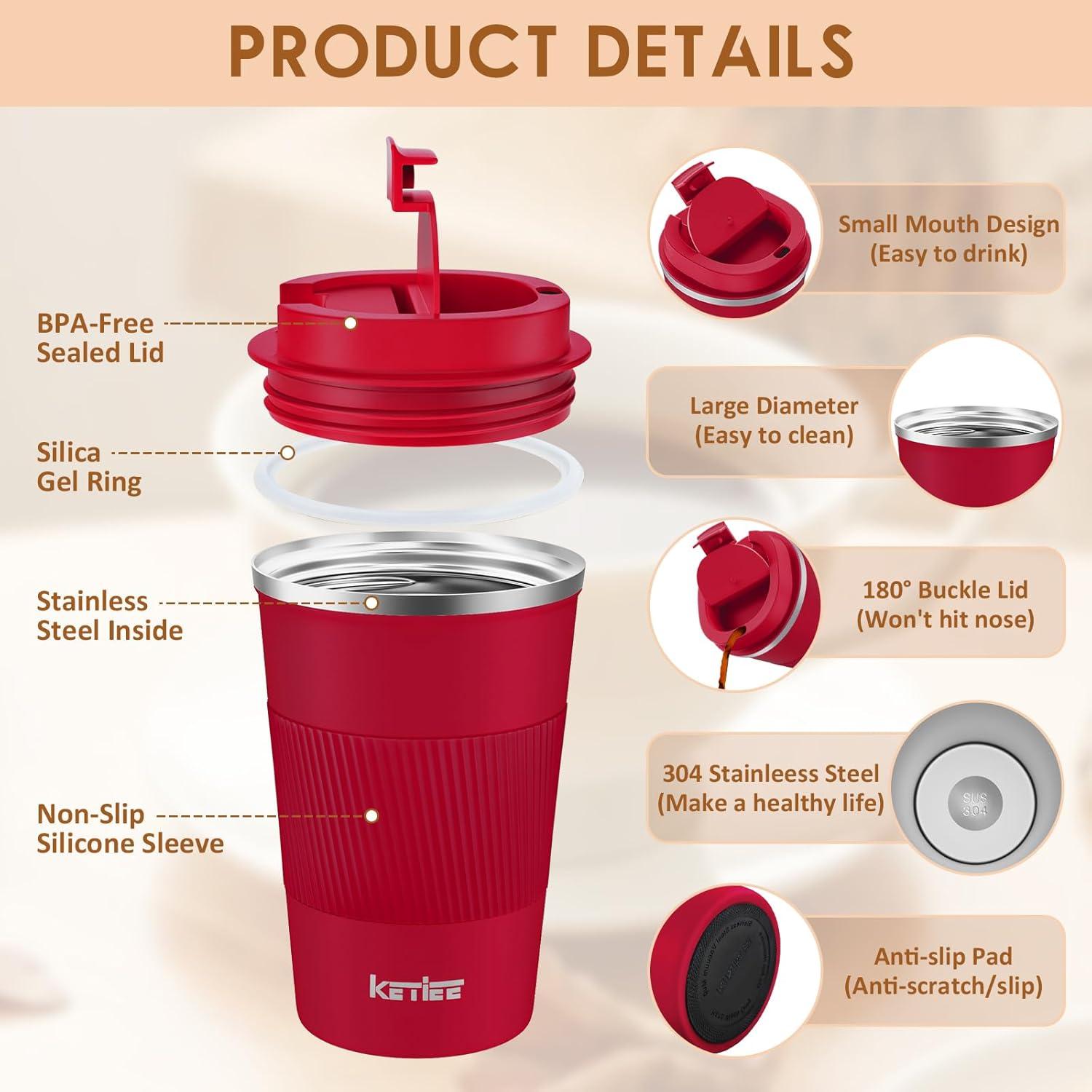 KETIEE Kaffeebecher to go 380ml Thermobecher Doppelwandig