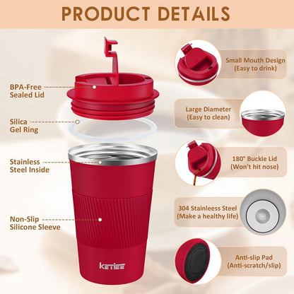 KETIEE Kaffeebecher to go 380ml Thermobecher Doppelwandig