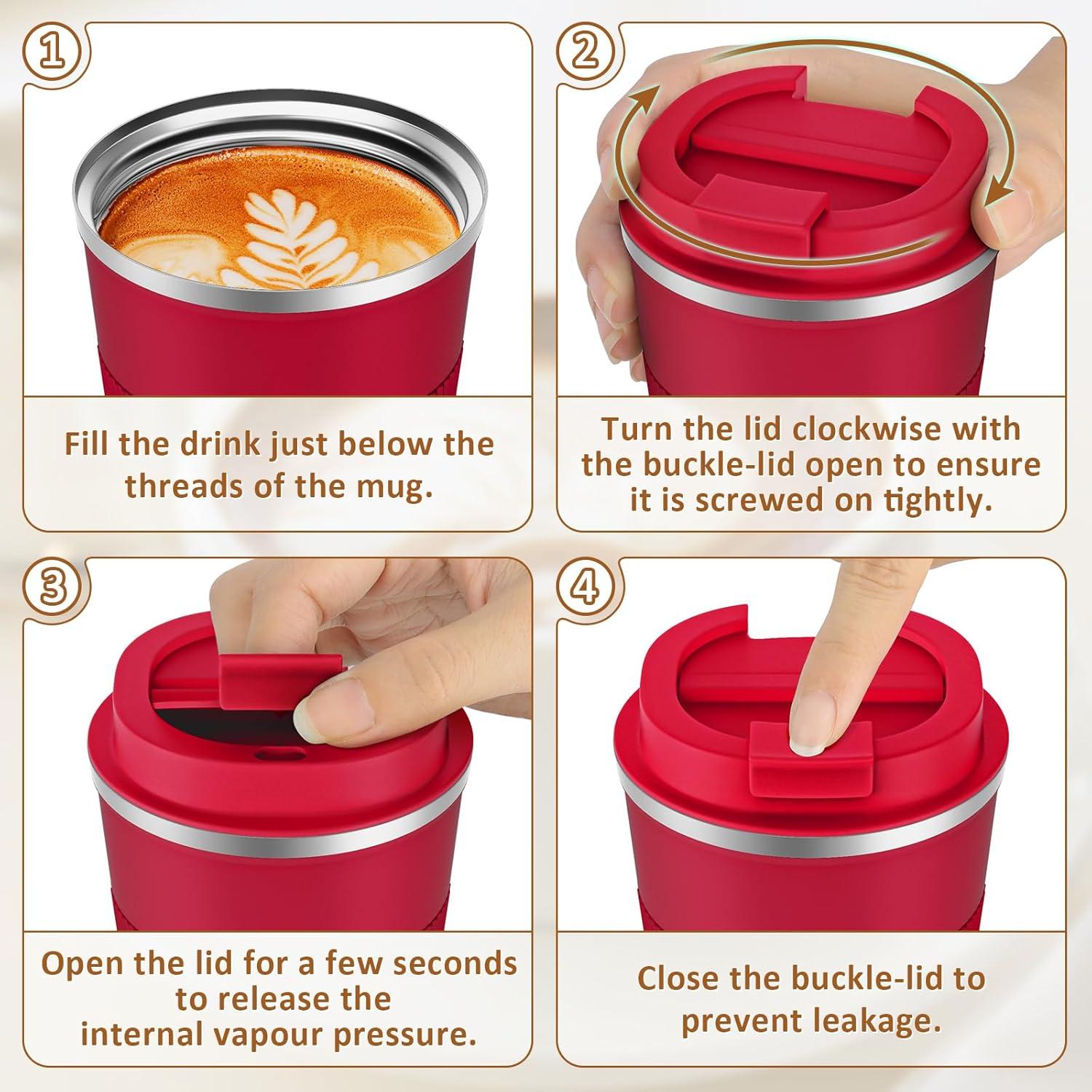 Kaffeebecher to go 380ml Thermobecher doppelwandig Travel Mug Rot
