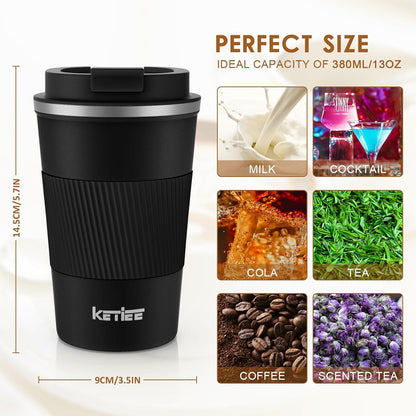 Thermobecher Kaffeebecher to Go 380ml Edelstahl Isolierbecher Schwarz