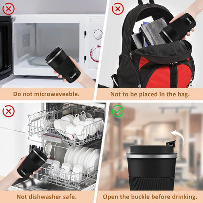 KETIEE Thermobecher Kaffeebecher to Go 380ml Edelstahl Vakuum Isolierbecher Autobecher doppelwandig Schwarz A01