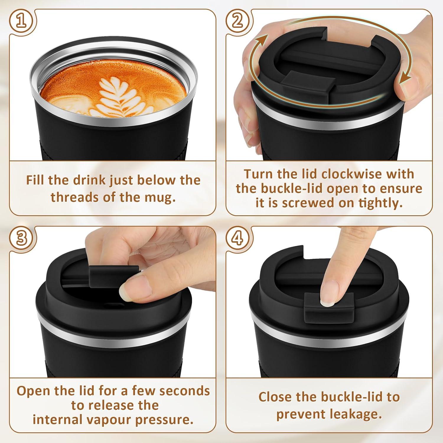 Kaffeebecher to go 510ml Thermobecher Doppelwandig Schwarz