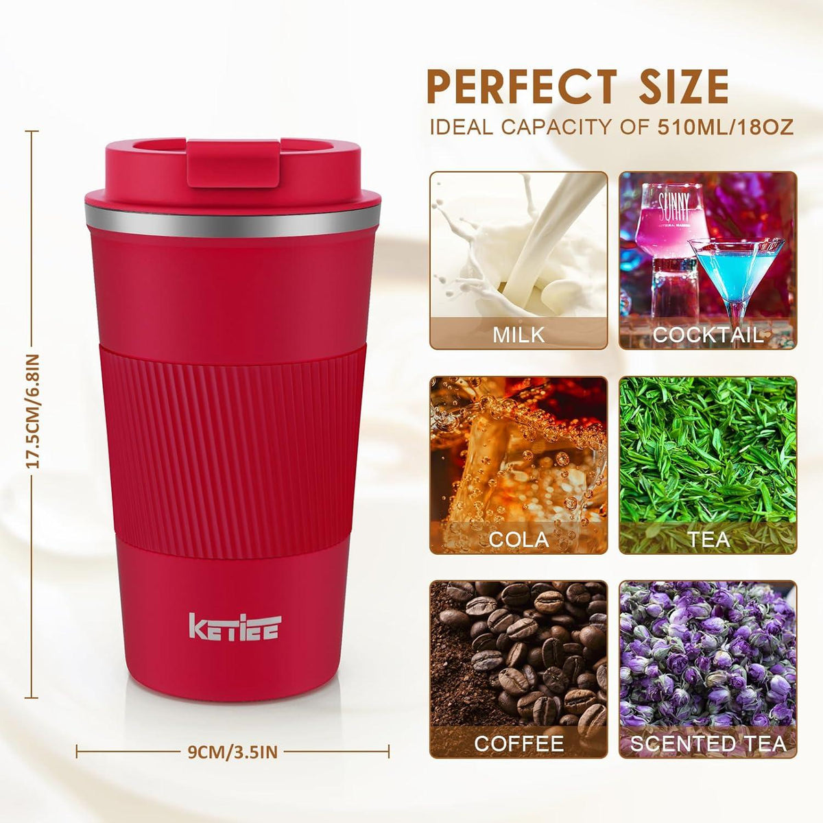 Isolierbecher KETIEE Kaffee-to-go 510ml Thermo Rot