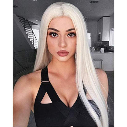 Weiße Lange Damen Perücke Synthetisch Glatt Cosplay Perücke