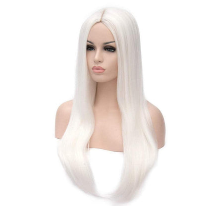 Weiße Lange Damen Perücke Synthetisch Glatt Cosplay Perücke