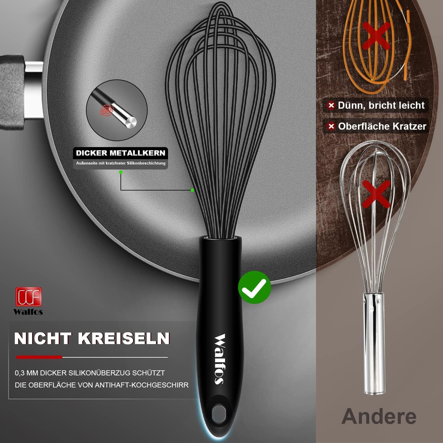 Schneebesen 21.5cm Schwarz Silikon Edelstahl Rührbesen Kitchen Tool