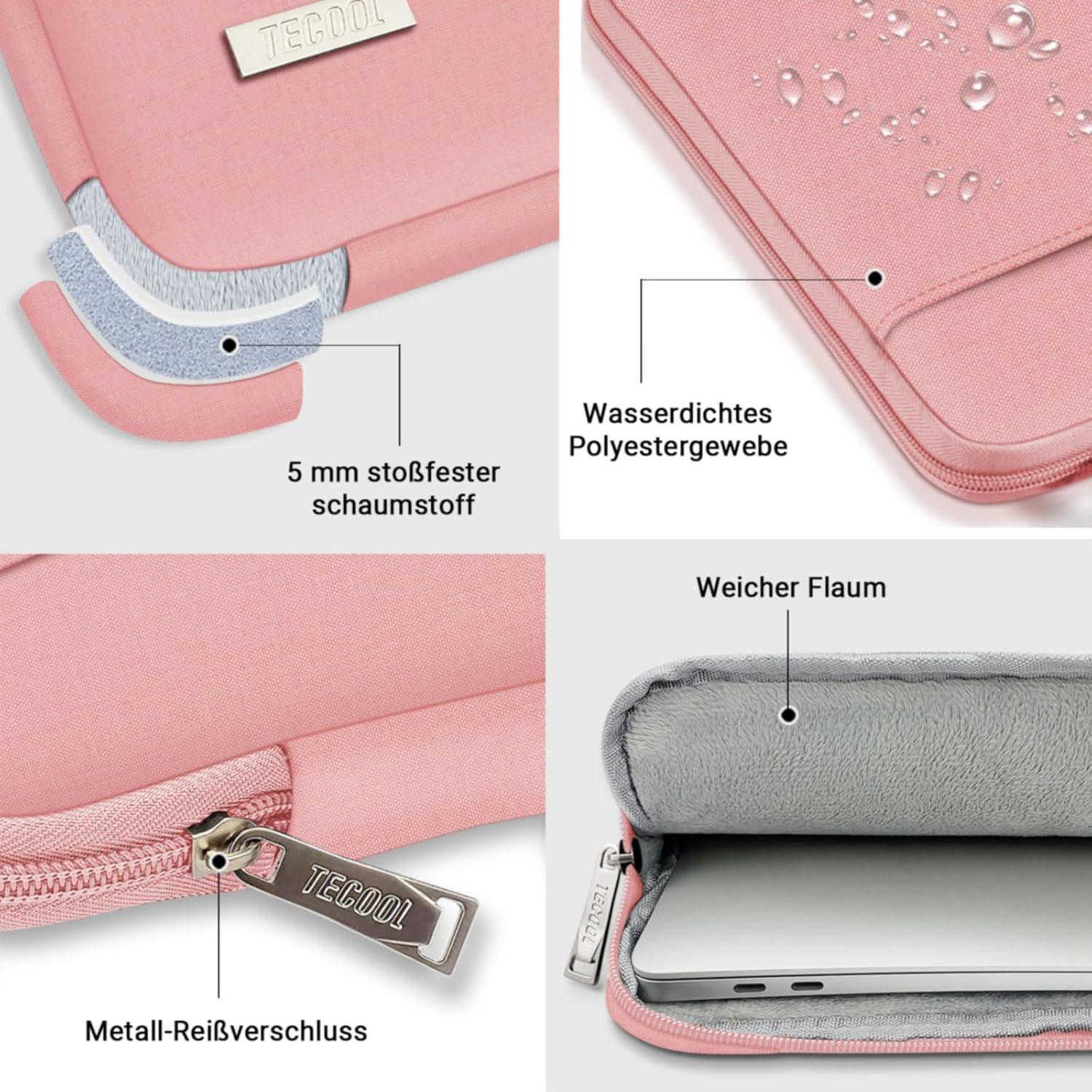 TECOOL Laptoptasche 15,6 Zoll Hülle Tasche Wasserabweisend Notebooktasche Rosa