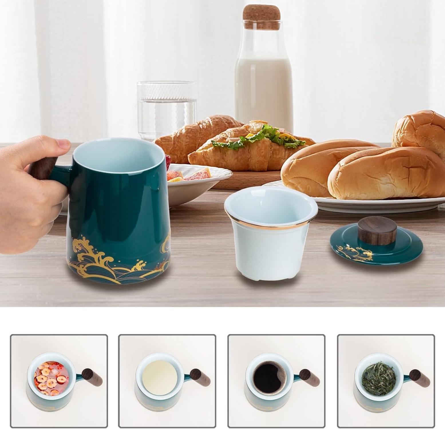 Teetasse mit Deckel und Sieb Keramik Teebecher 500ml für Familie und