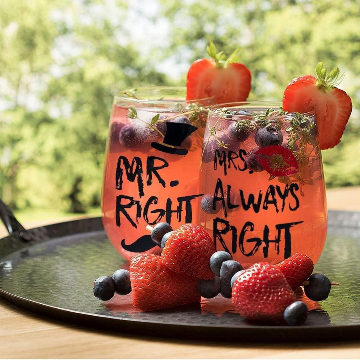 Hochzeit Gläser Set für Brautpaare Mr Right Mrs Always Right