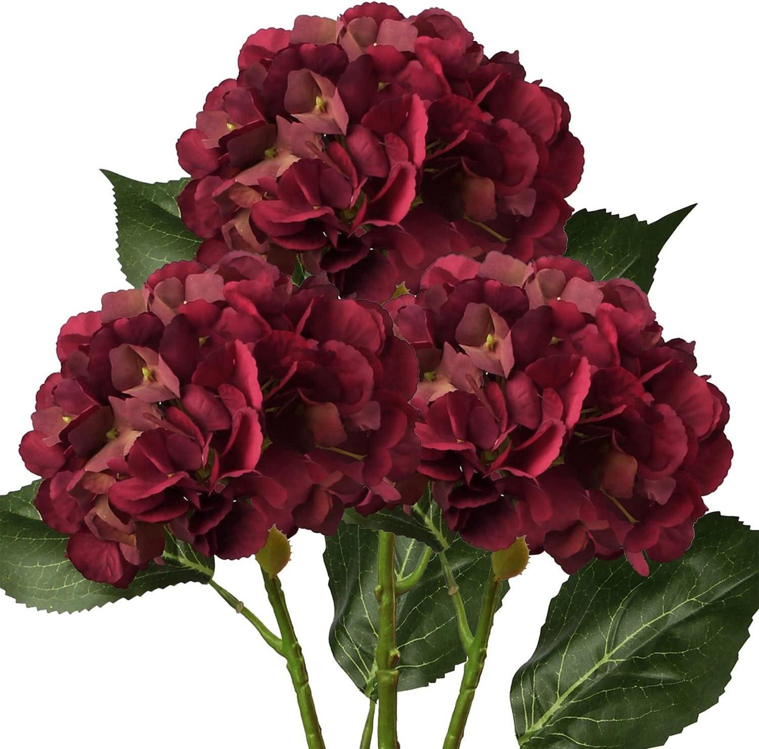 Künstliche Hortensien Kunstblume 3er Set Rot 53cm