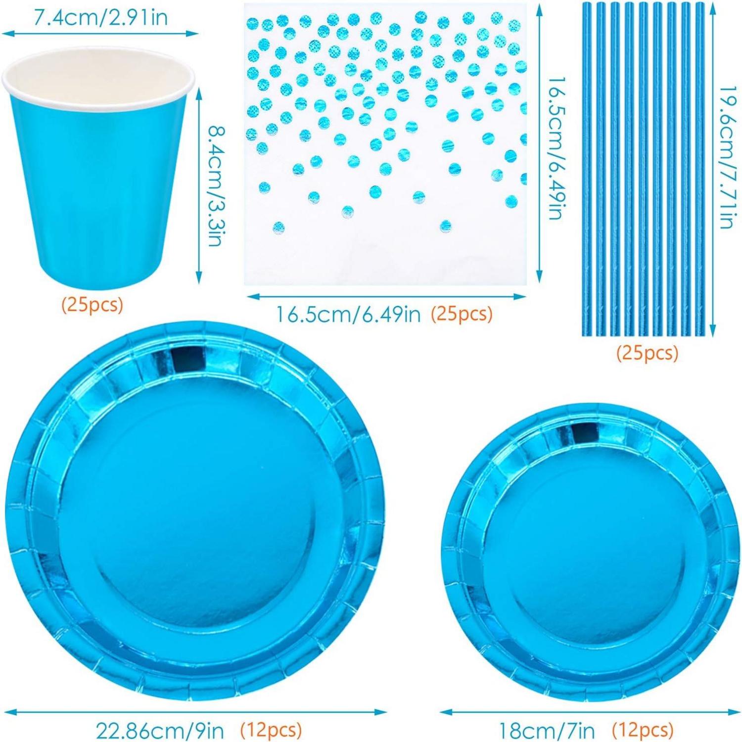 99-teiliges Partygeschirr Set Blau Papier Einweggeschirr